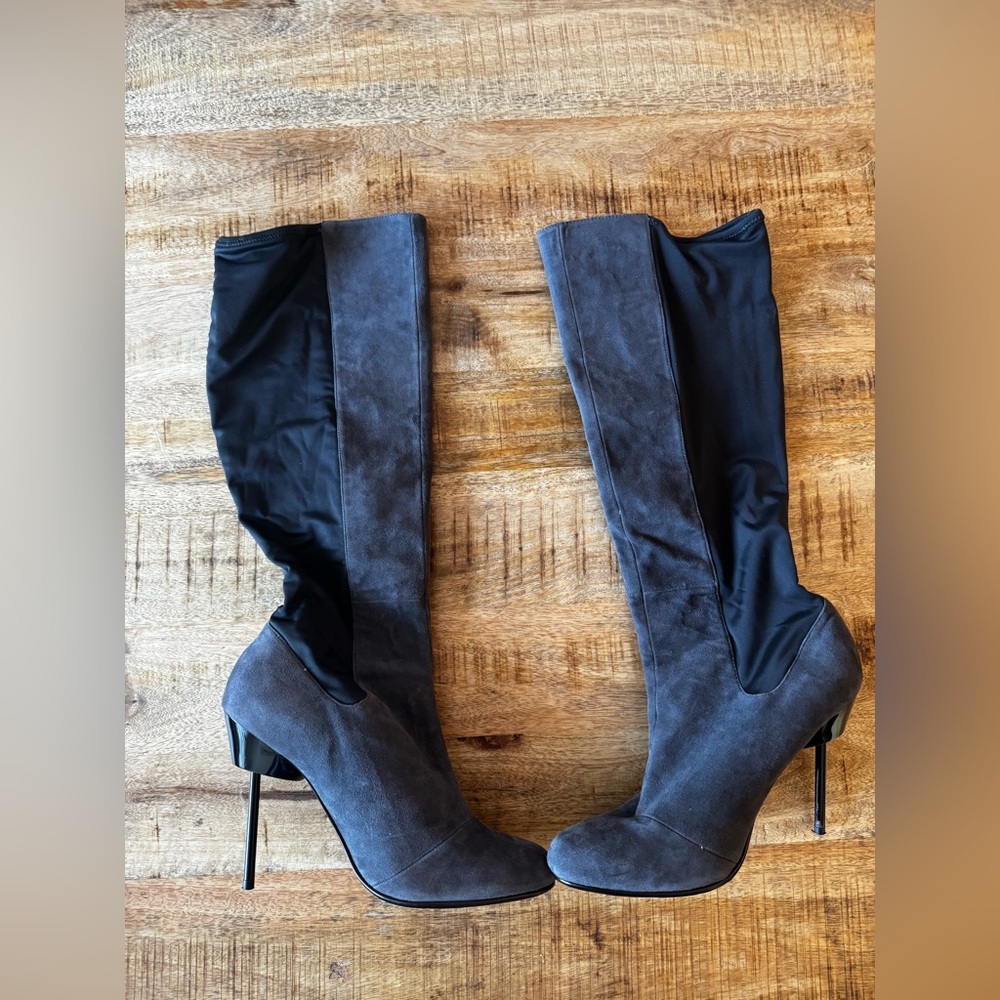 United Nude Gray suede Black  stretch panels Heeled Boots pin metal heel 41 10